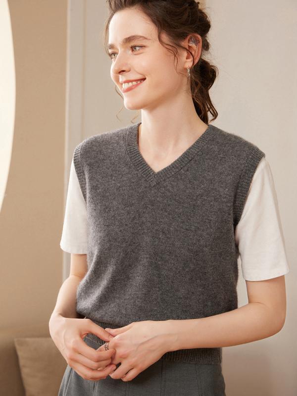 秋冬 レディース カシミヤ ニット ゆったり Vネック 無袖 ベスト 暖か 親肌 柔らかい 肌触り ファッション コーディネート 外出着 レイヤード