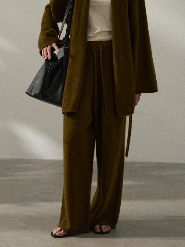 レディース パンツ ワイドレッグ ストレート ヤクウール 羊毛混紡 秋用 カジュアル 普段使い 高級感 暖かみ 柔らかい素材