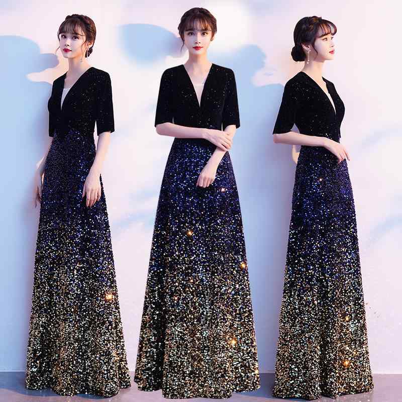 イブニングドレス 女性用 ロング丈 修身 指揮者服 司会者用 公演服 ステージ衣装 現代的 デザイン 高級感 エレガント フォーマル スリムフィット ボディライン 強調 軽量 伸縮性 通勤 イベント 対応