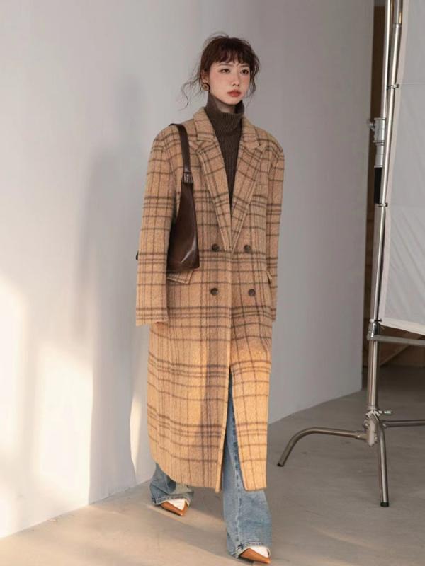 厚地の外套 秋冬 ロング丈 毛糸 ダブル人間の顔 長毛 レトロ ブリティッシュスタイル 対比色つや いけ図々しい行動様式 御前上等感 優しいこと ゆったり影ぼうし