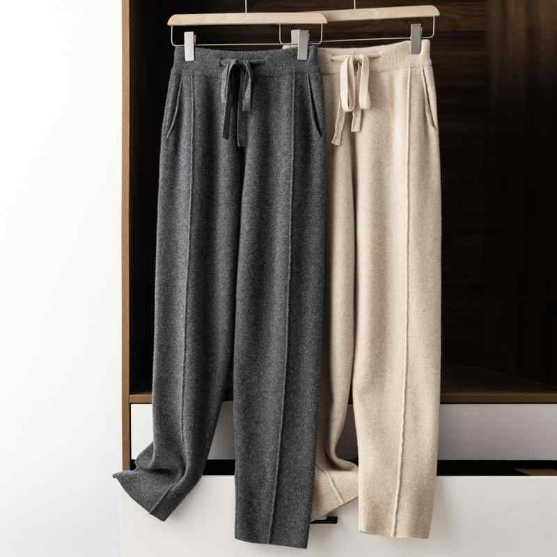 レディース パンツ 秋冬 ウール ストレート ロング丈 加厚 細見え ドレープ感 カジュアル 暖か ゆったり 日常使い 厚手 膝下丈