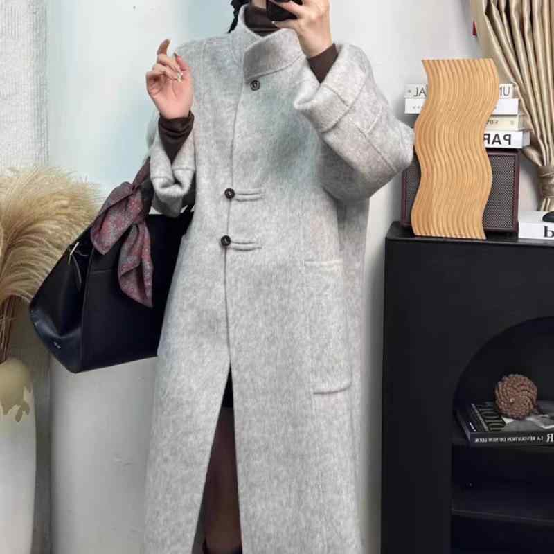 レディース ロングコート 羊毛 カシミア アルパカ混 両面リバーシブル 秋冬 アウター 暖か 軽量 スタイリッシュ 日常使い
