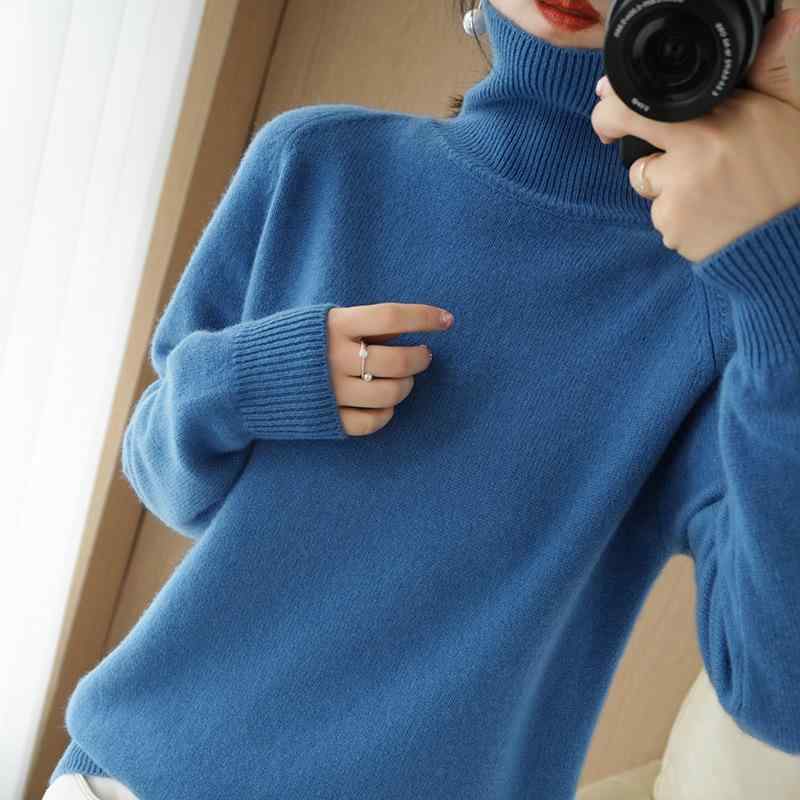 秋冬 レディース ハイネック 羊毛 編み物スウェーター 朦々たる 単色 か細い填まる 生あたたかい ベースレイヤー 吸湿 速乾