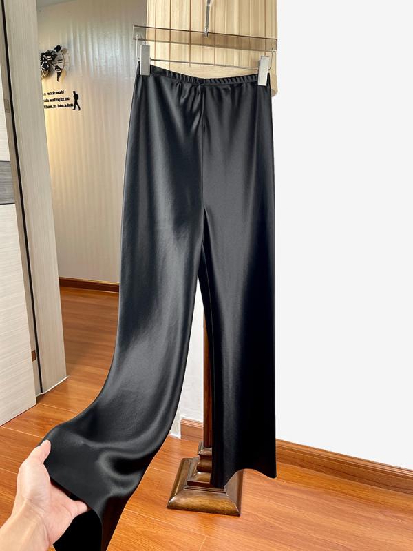 レディース ストレートパンツ サテン生地 夏用 薄手 ハイウエスト ドレープ カジュアル ロング丈 フロア丈 軽量 普段使い ファッション|NN3beauty
