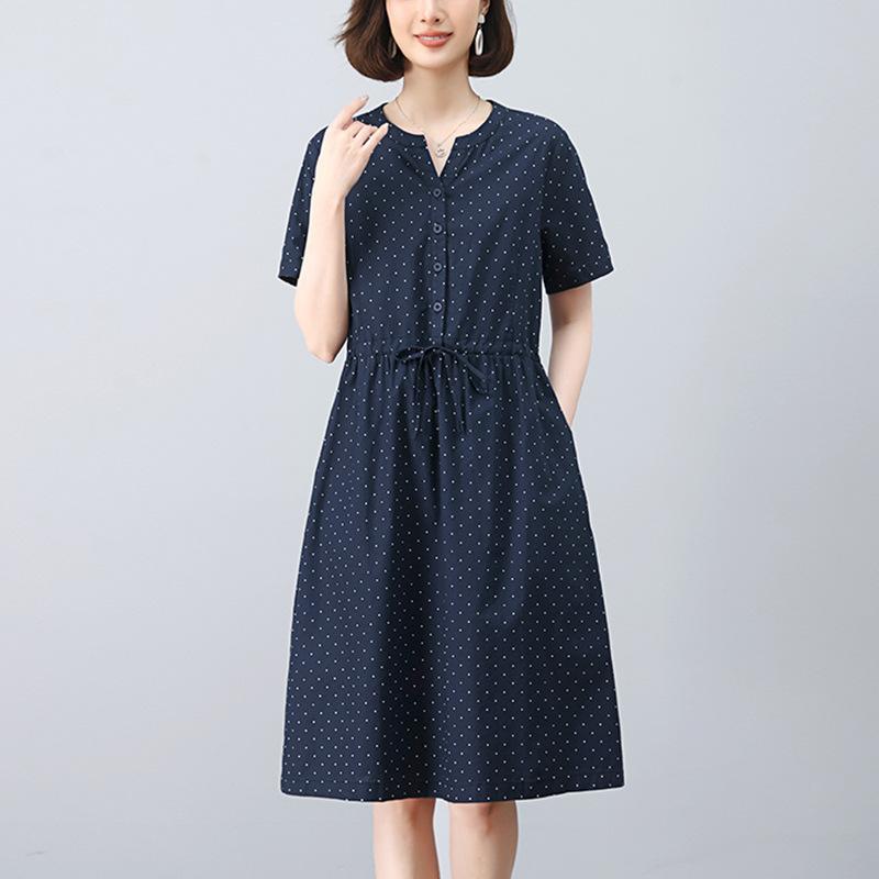衣裳 レディース 綿 波点 収腰 細見せかけ おっ母さん 夏 スコート トップス 体型取りまかなう ゆったり 大層らしい大きさ つけ加える大きさ 吸湿速乾 軽さ 伸縮性 御前上等感 通い用 普段使い走り お座敷着 アウトドア ご機嫌酉の方角 ビッグ影ぼうし Vのど首 黒いこと