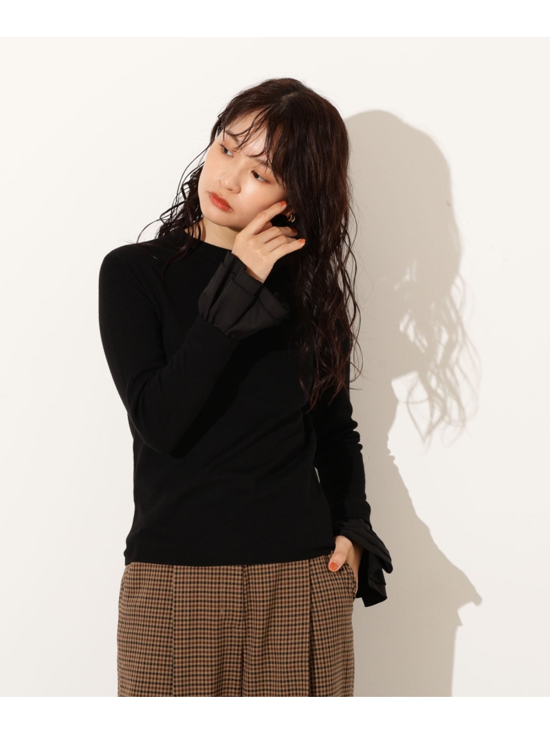 【SALE／10%OFF】カフスドッキングニット N. Natural Beauty Basic エヌ ナチュラルビューティーベーシック* トップス 編み物 黒いこと 白いこと 薄墨色【RBA_E】【貨物輸送無料】[ Fashion] ニット・セーター-レディースファッション-セーター