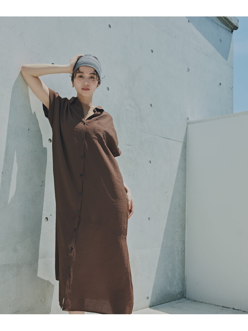 【SALE／10%OFF】配色ボタンシャツワンピース N. Natural Beauty Basic エヌ ナチュラルビューティーベーシック* ワンピース・ドレス ワンピース ブラウン グリーン【RBA_E】【送料無料】[ Fashion]