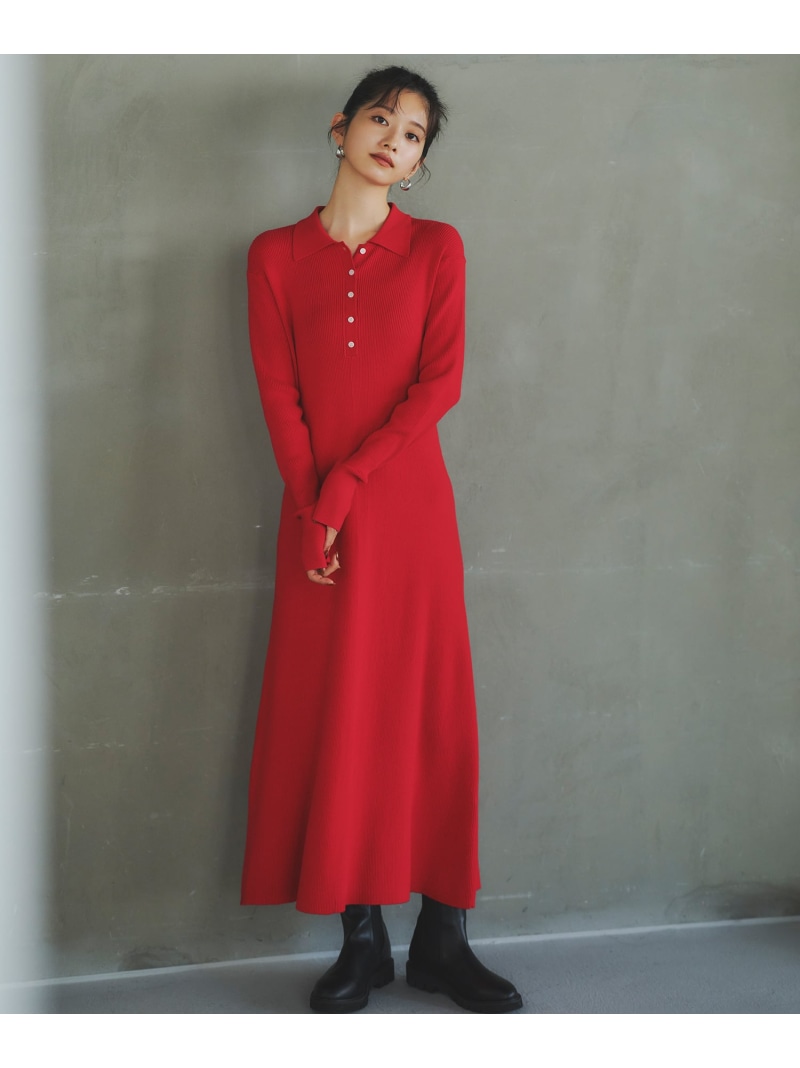 【SALE／10%OFF】襟付きニットワンピース N. Natural Beauty Basic エヌ ナチュラルビューティーベーシック* ワンピース・ドレス その他のワンピース・ドレス レッド ベージュ ブラック【RBA_E】【送料無料】[ Fashion]