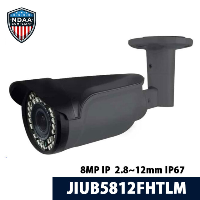 【NDAA準拠】8MP IP 屋外バレットカメラ 2.8～12mm モーターズームレンズ JIUB5812FHTLM