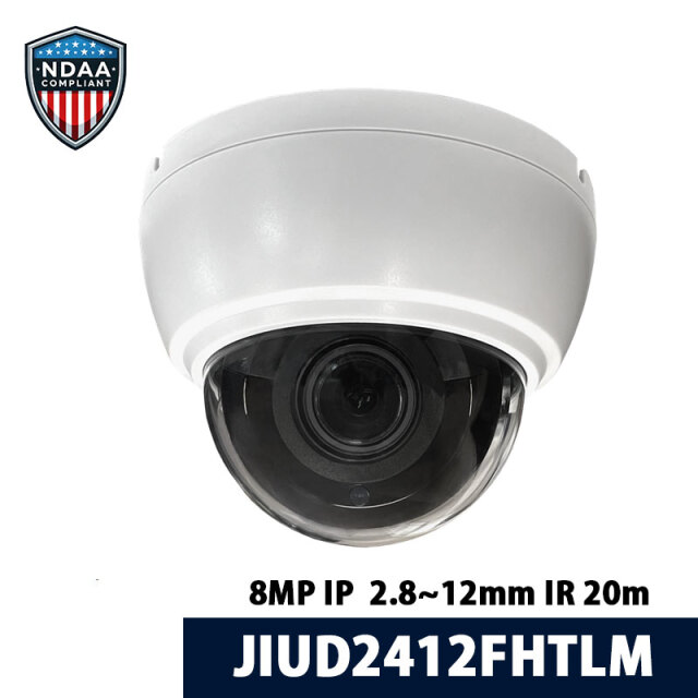 【NDAA準拠】8MP IP 屋内ドームカメラ 2.8～12mm モーターズームレンズ JIUD2412FHTLM
