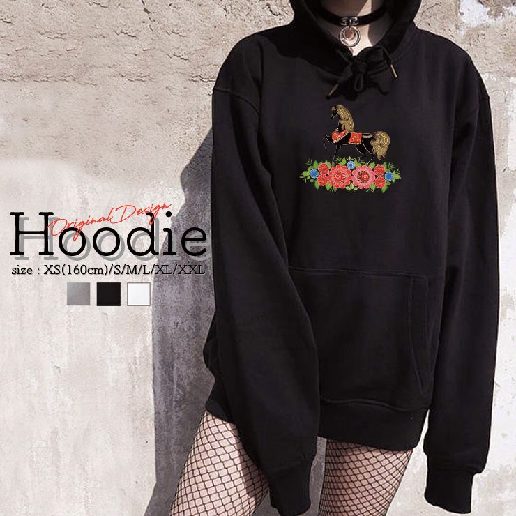 楽天市場 パーカー レディース メンズ スウェット パーカー プルオーバー Hoodie 長袖 フード付き プルオーバー ペア カップル Xs S M L Xl Xxl おしゃれ 大人かわいい 馬 グッズ 木馬 フラワー 花 赤 レッド No Other