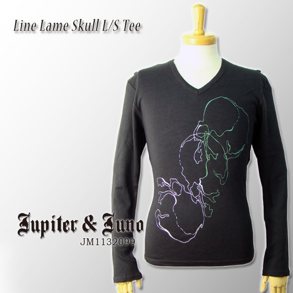 ☆メール便可 Jupiter&Juno (ジュピターアンドジュノ) Line Lame Skull Long Sleeve Tee (ライン ラメ スカル 長袖 Tシャツ)