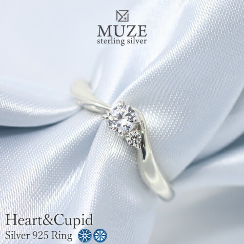 MUZE JEWELRY 直径3.5mm ハートキューピッド Heart&Cupid SV925 キュービックジルコニア アンティーク シンプルリング プラチナ仕上げ 指輪 サプライズ 誕生日 プレゼント 記念 made in japan|Noa jewelry