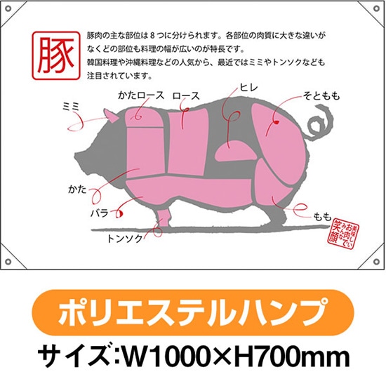 ドロップ幕 豚 部位イラスト （W1000×H700mm ポリエステルハンプ） No.68758（受注生産品・キャンセル不可）