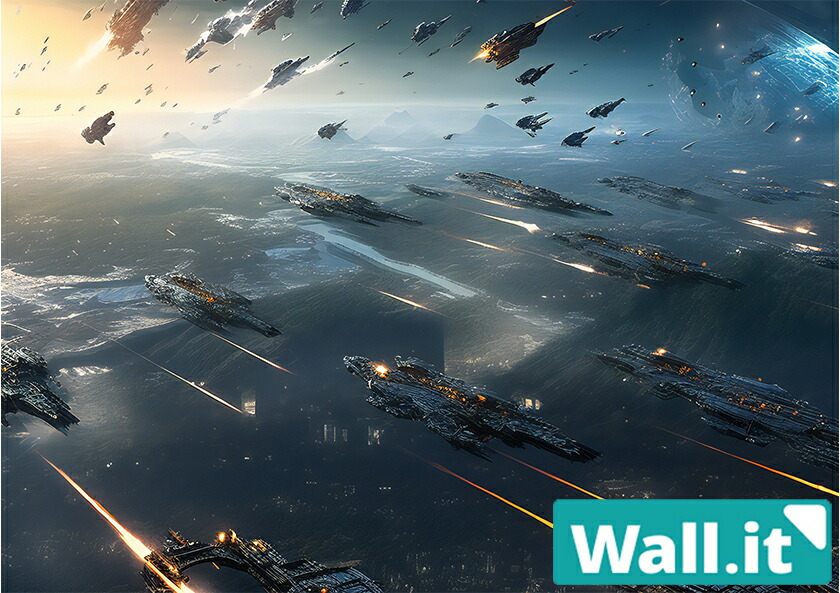 【Wall.it A4 フィギュアディスプレイケース専用背面デザインシート 横向】 宇宙戦争 宇宙戦艦 宇宙都市 銀河 惑星 SF 宇宙船 インベーダー 侵略者画像