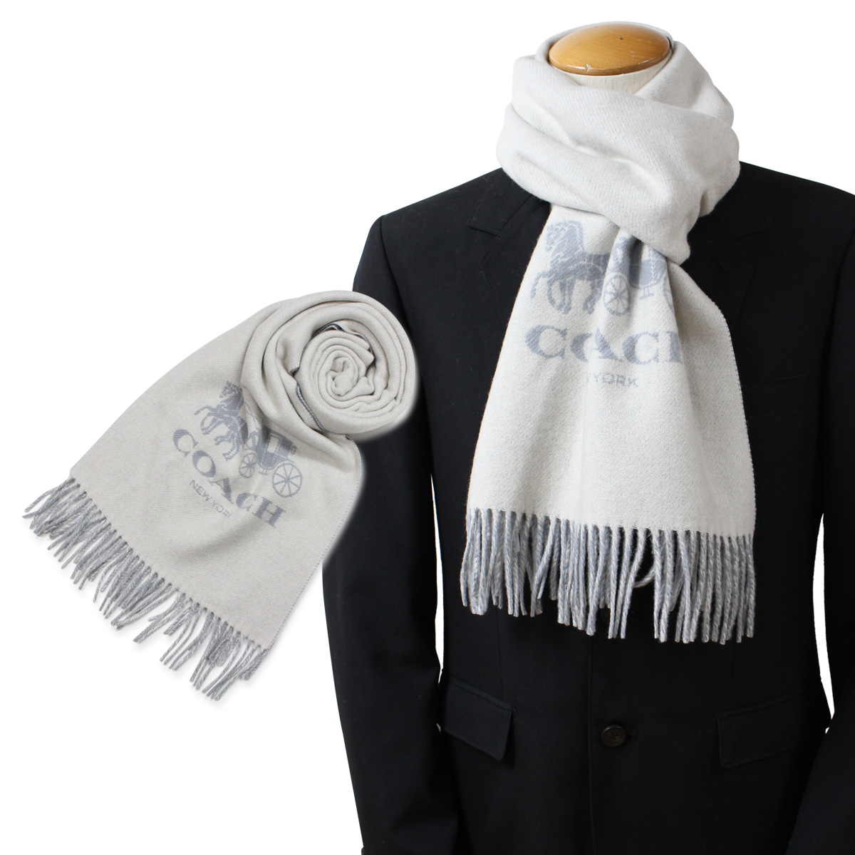ALLSPORTS: COACH 18782 12166 coach scarf Lady&#39;s men cashmere large size white gray [11/20 ...