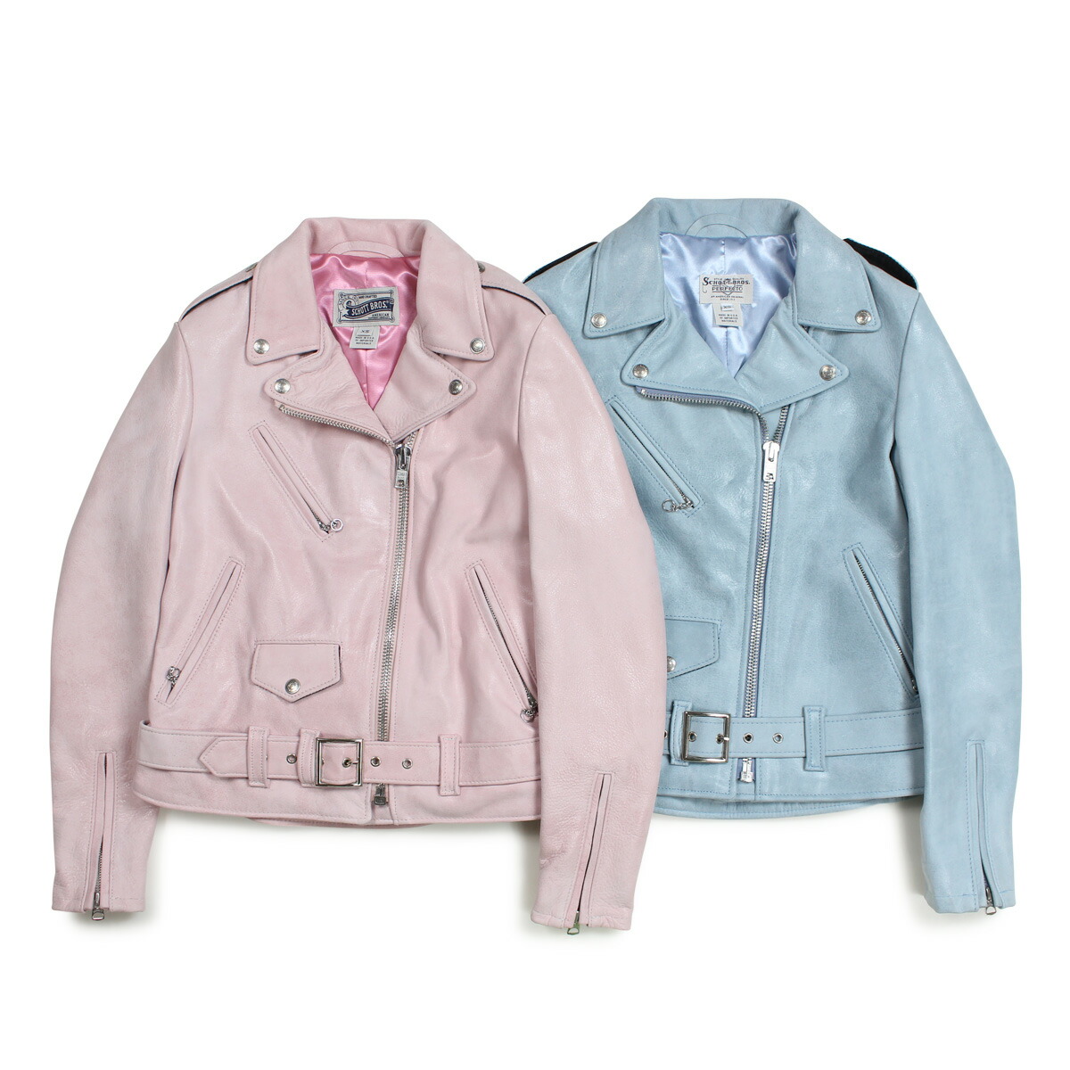 Schott Women Heavy Metal Girl Boyfriend Cut Moto Jacket Shot Riders Lady S Blue Pink 633w 1901