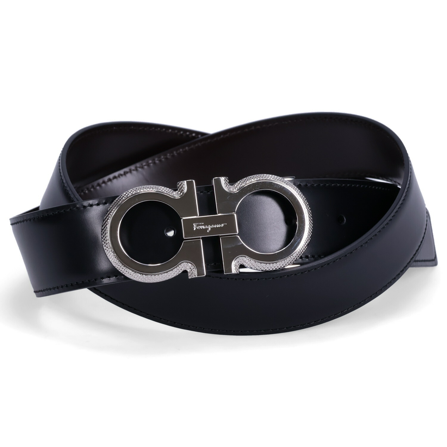 フェラガモ　レザー ベルト 黒 FERRAGAMO フェラガモ ベルト レザーベルト メンズ ガンチーニ