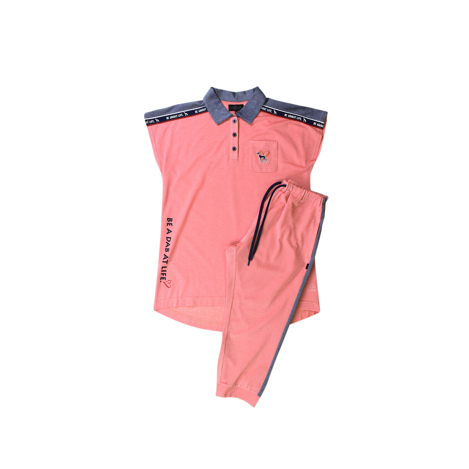 adabat FRENCH SLEEVE KNIT PAJAMAS アダバット フレンチスリーブ ニット ルームウェア 部屋着 パジャマ セットアップ ナイトウェア 半袖 レディース グレー ピンク 0216-84｜ALLSPORTS