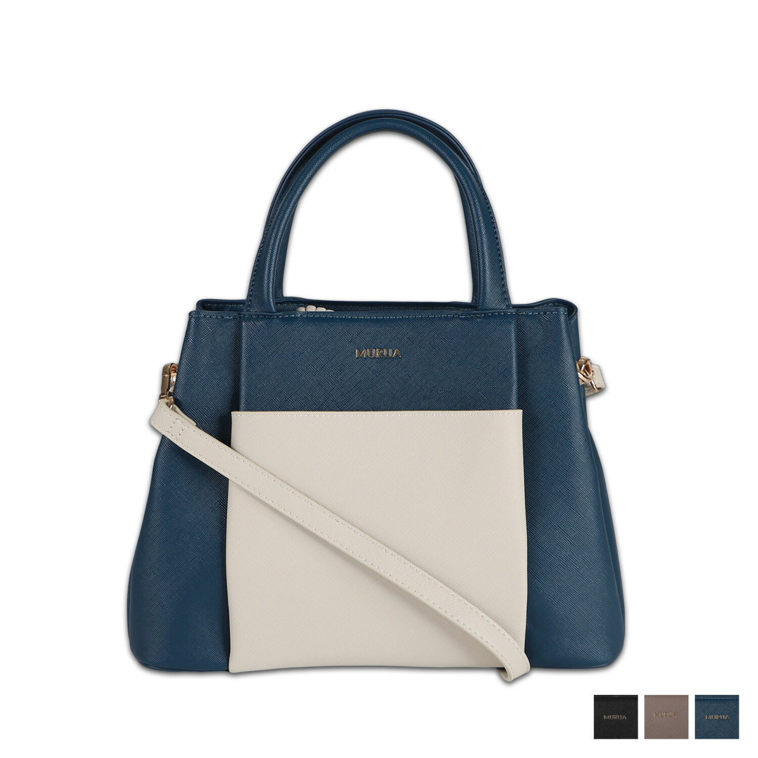 MURUA 2WAY BICOLOR HANDBAG ムルーア ショルダーバッグ バッグ トートバッグ レディース 斜め掛け 軽量 ブラック ベージュ ブルー 黒 MR-B1165 母の日