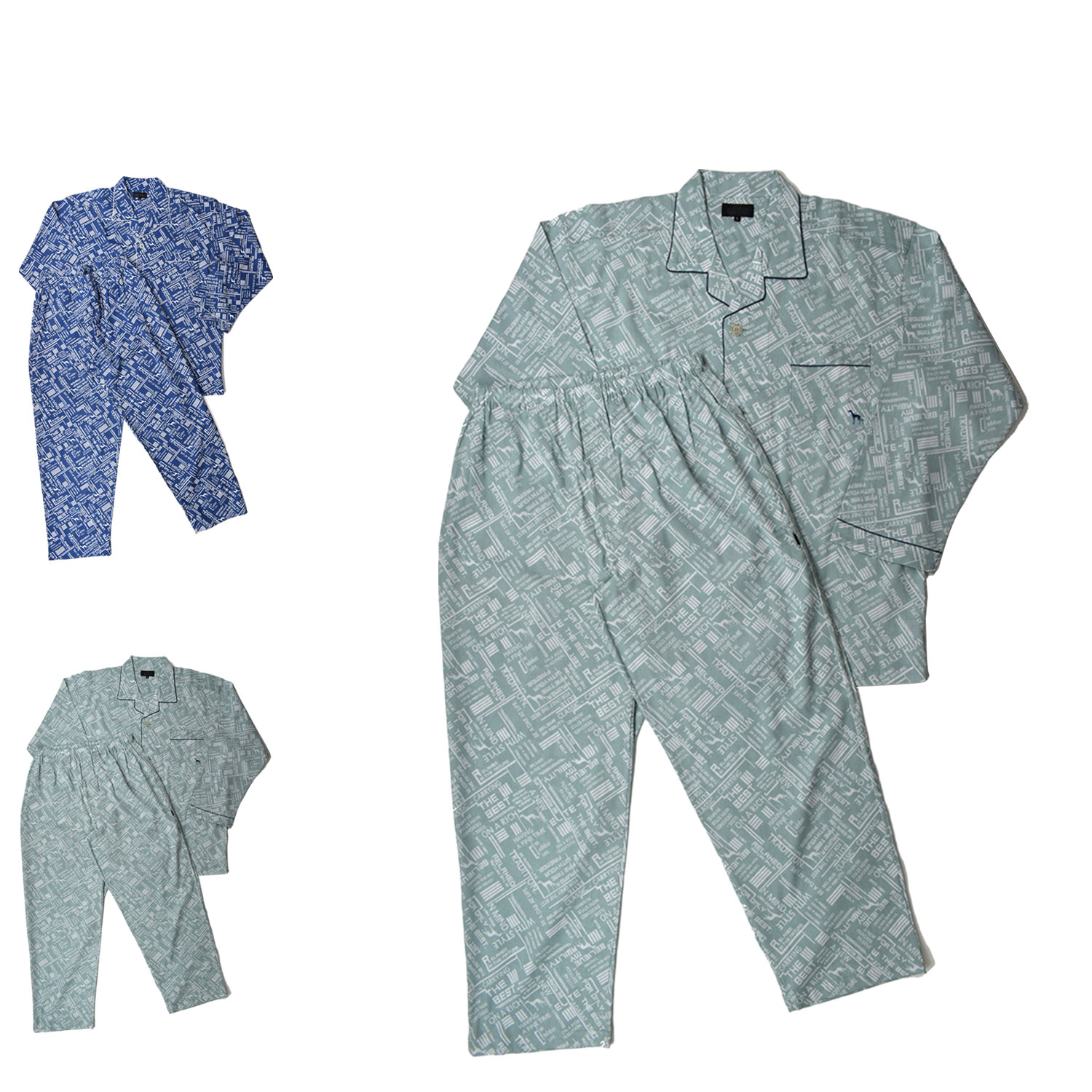 adabat アダバット ROOM WEAR ルームウェア 部屋着 パジャマ セットアップ ナイトウェア メンズ 前開き 上着 ネイビー グリーン 0039-80
