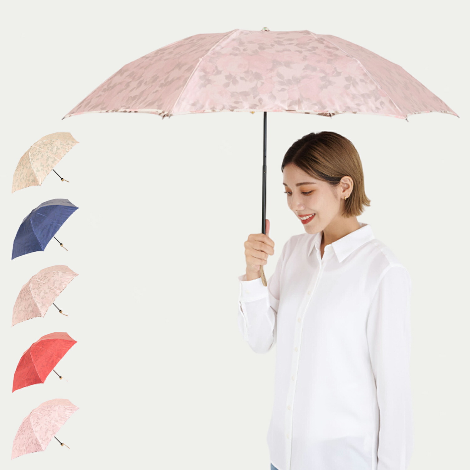 mila schon FOLDING UMBRELLA ミラショーン 傘 折り畳み 雨傘 レディース 55cm 軽量 花柄 プリント オフホワイト ネイビー ベージュピンク ワイン レッド ピンク 0037-02 母の日