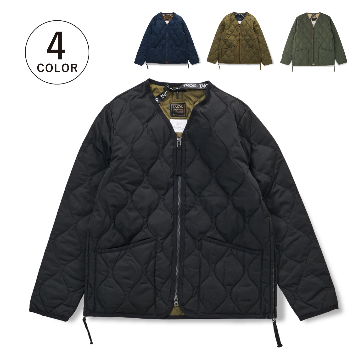 TAION MILITARY V-NECK ZIP DOWN JACKET タイオン ダウン ジャケット アウター ミリタリー Vネックジップ メンズ レディース ブラック ネイビー オリーブ 黒 TAION-101ZML-1