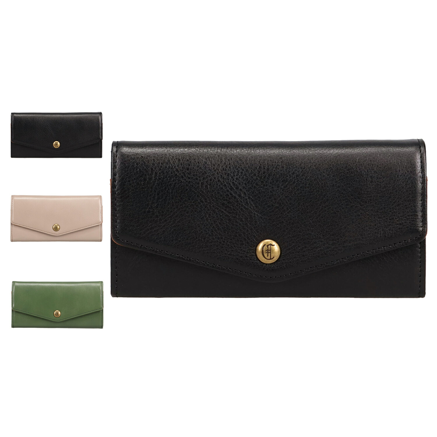 CLEDRAN TRONC FLAP WALLET クレドラン 財布 長財布 レディース 薄い コンパクト 本革 ブラック グレー グリーン 黒 CL3795