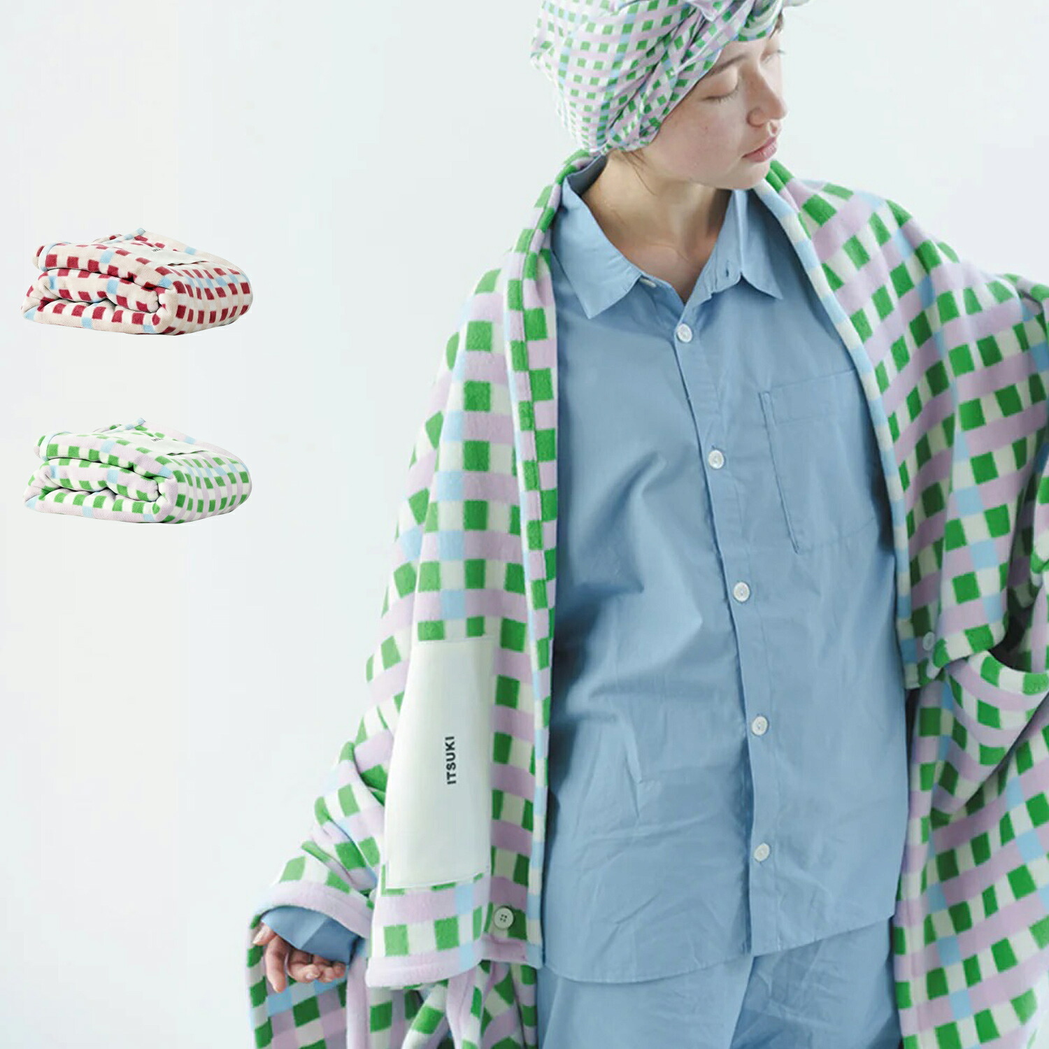 ITSUKI BLANKET イツキ ブランケット 毛布 2WAY 着る毛布 洗える ウォッシャブル 軽量 暖かい コットン 100％ 大判 ダーク レッド グリーン