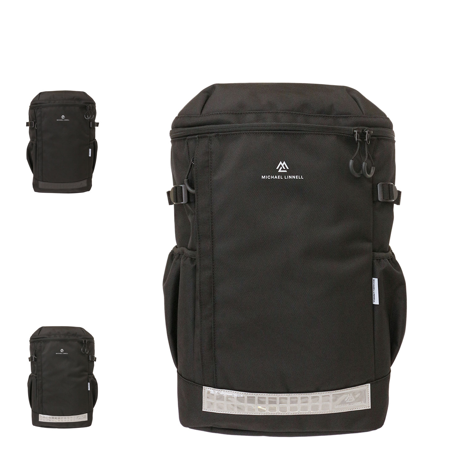 【最大1000円OFFクーポン】 MICHAEL LINNELL マイケルリンネル リュック バッグ バックパック メンズ レディース 32L 大容量 軽量 通勤 通学 ボックス型 ブラック シルバー 黒 ML-020RE｜ALLSPORTS