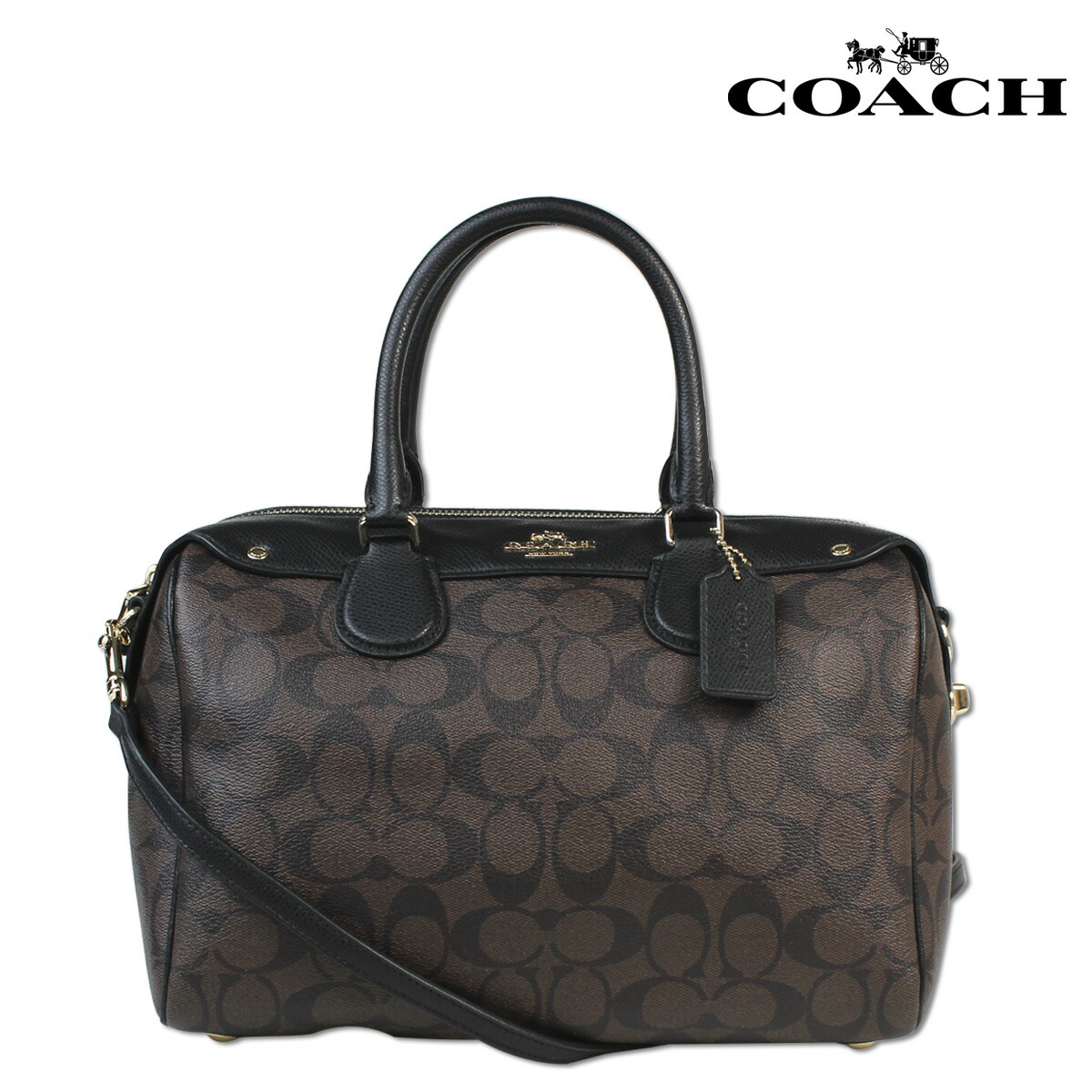 Coach Women S Boston Bag Handbag 2 Way F 36187 Brown X Black Signature Bennett Satchel