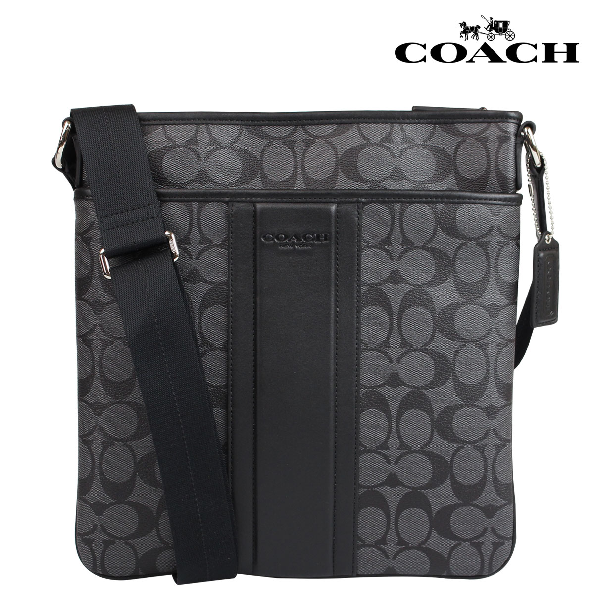Coach Men S Messenger Bag Shoulder F71947 Charcoal Black Heritage Stripe