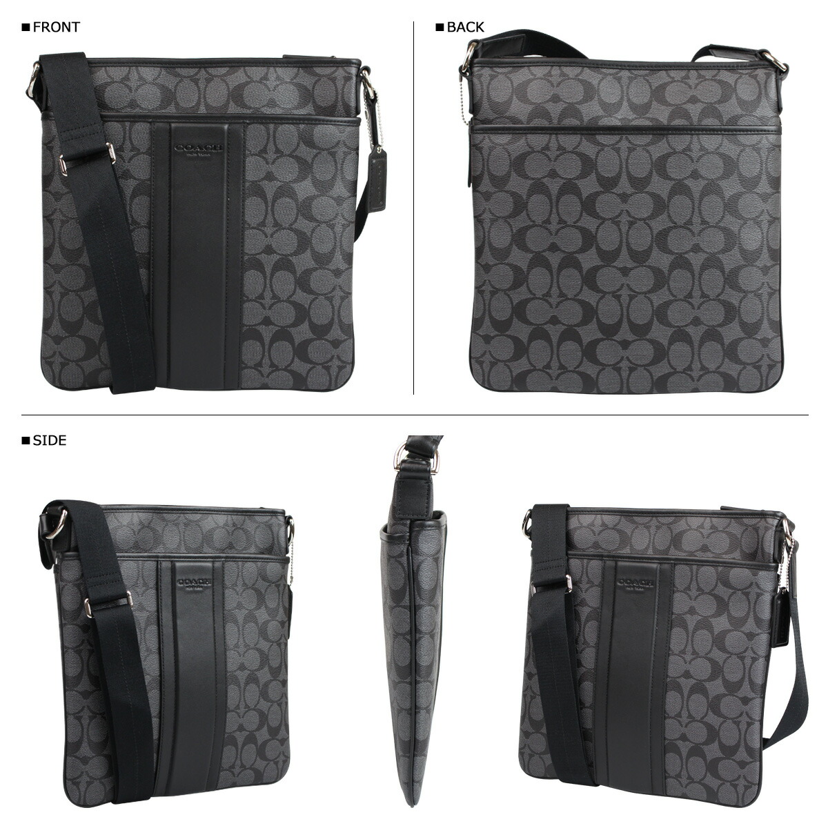 Coach Men S Messenger Bag Shoulder F71947 Charcoal Black Heritage Stripe