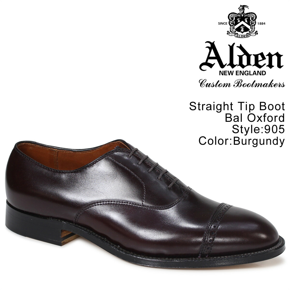 ALDEN 905 MEN’S BURGUNDY PERFORATED STRAIT TIP BAL CALFSKIN CAP TOE