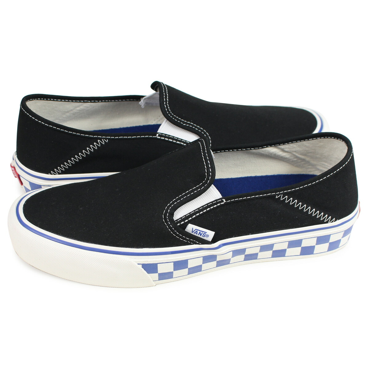 vans slip on blue and black