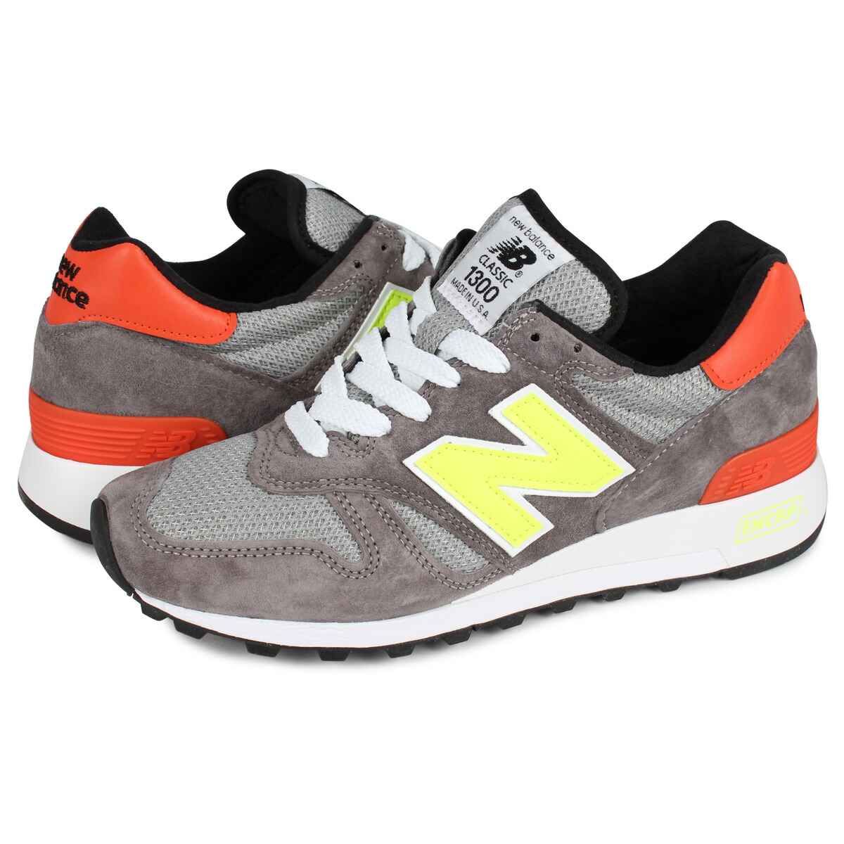 新発売の Reflective Orange Lava Grey 靴 メンズ ウィズ D スウェード メッシュ イエロー グレー スニーカー  M1300 ニューバランス D width U.S.A. IN MADE M1300PD BALANCE NEW - スニーカー