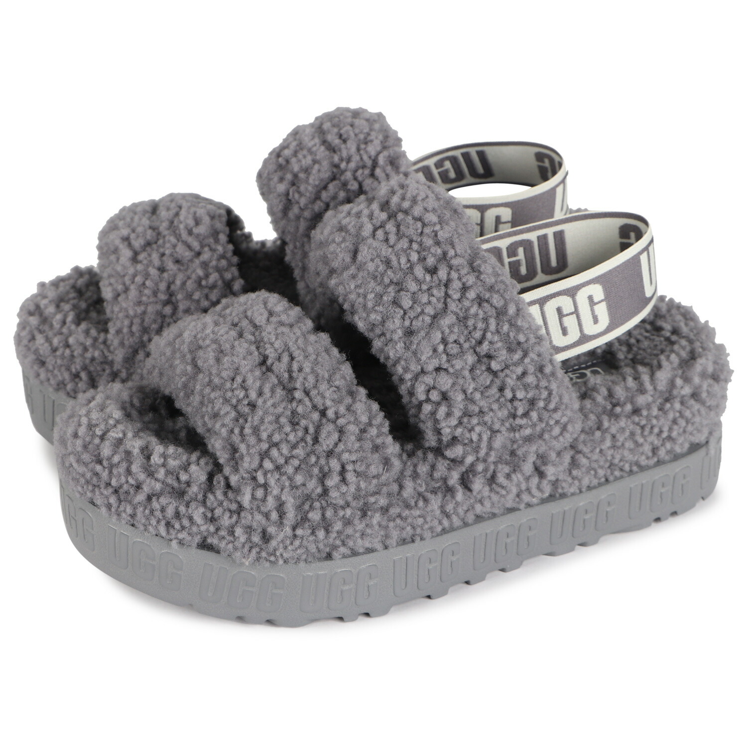 競売 UGG OH FLUFFITA アグ サンダル ストラップサンダル オー フラッフィータ レディース ファー 厚底 グレー 1120876  fucoa.cl