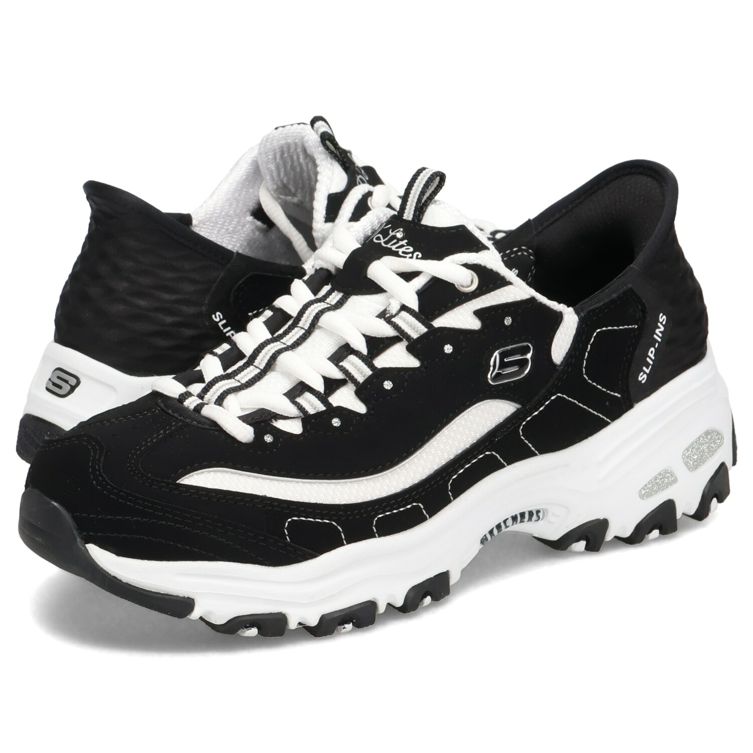 SKECHERS SLIP-INS D’LITES NEW CLASSIC スケッチャーズ スリップインズ ディーライト ニュークラシック ハンズフリー スニーカー レディース 軽量 ブラック 黒 150030 母の日