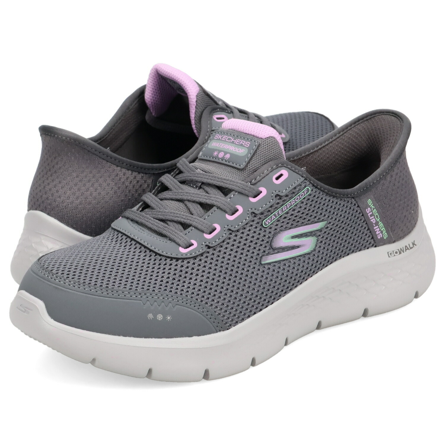SKECHERS SLIP-INS GO WALK FLEX スケッチャーズ スリップインズ ゴーウォーク フレックス クリア クリーク スニーカー レディース ワイド グレー 124846W