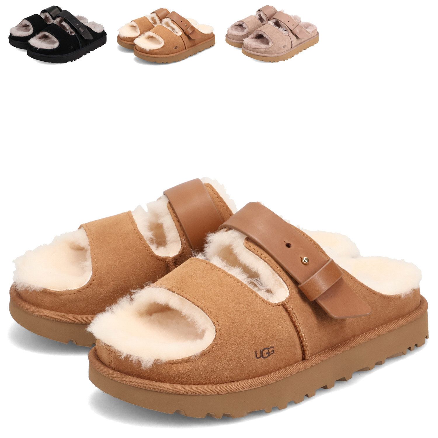【最大1000円OFFクーポン】 UGG GREENPORT STRAP SLIDE アグ サンダル ストラップサンダル グリーンポート ストラップ スライド レディース シープスキン ブラック チェスナット ブラウン 黒 1167611|ALLSPORTS