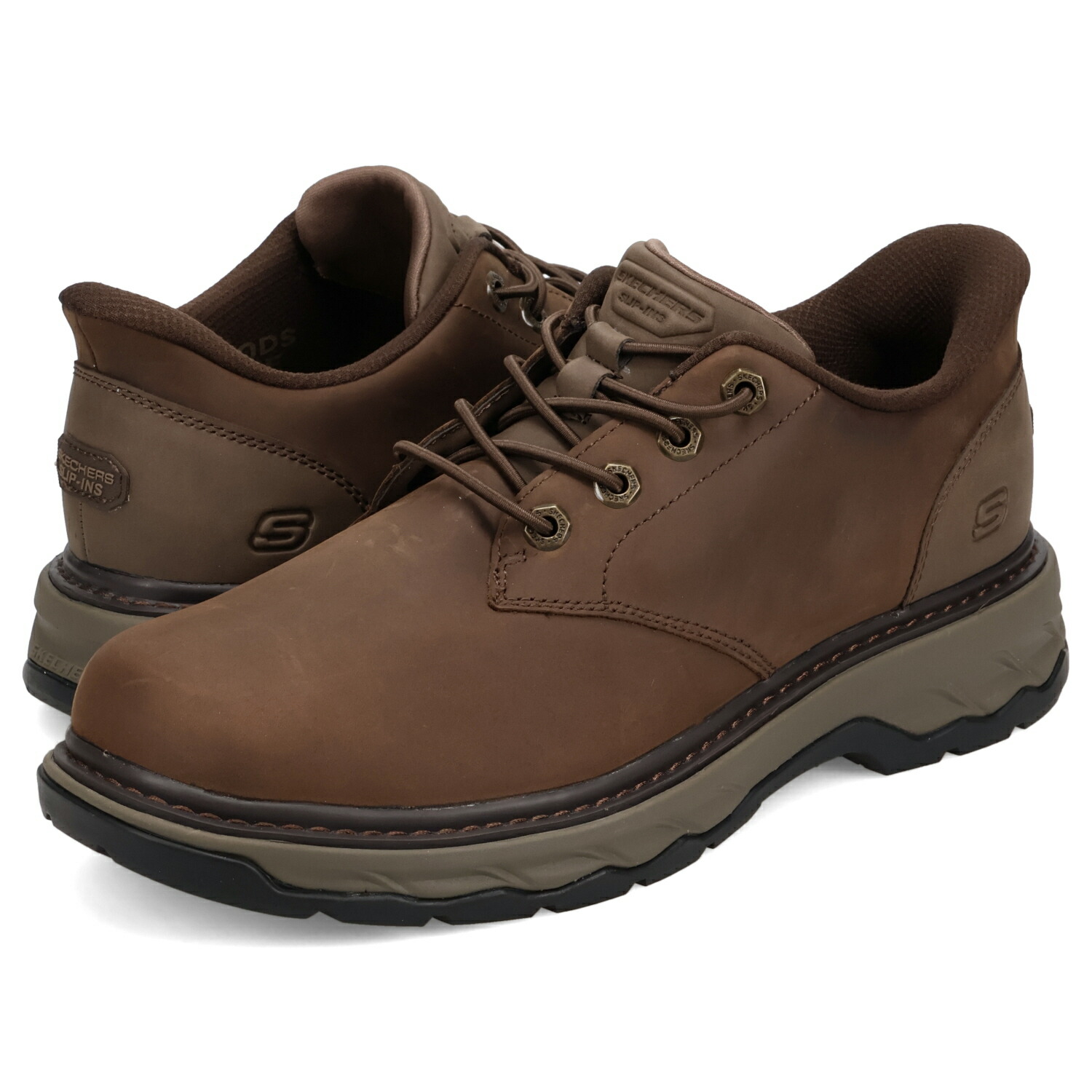【最大1000円OFFクーポン】 SKECHERS SLIP-INS LOCKETT スケッチャーズ 革靴 スリップインズ リラックスドフィット スケッチャーズ ロケット ヒース スニーカー メンズ 本革 ダーク ブラウン 205307|ALLSPORTS