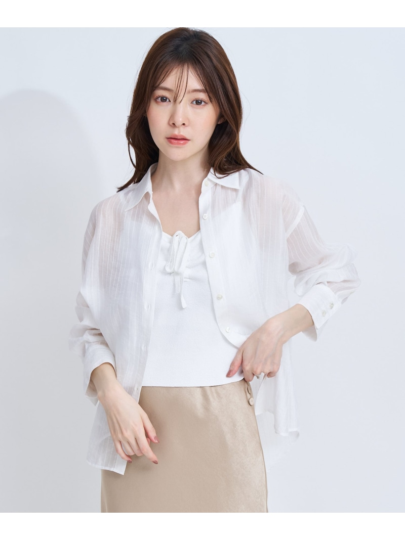 【SALE／5%OFF】シアーストライプシャツ Noela ノエラ トップス シャツ・ブラウス ホワイト ピンク イエロー【RBA_E】【先行予約】*【送料無料】[ Fashion]