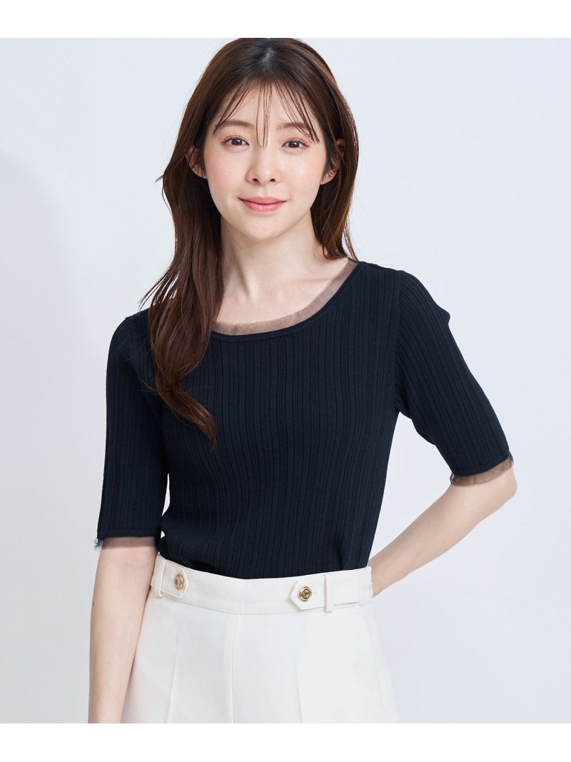 チュールリブニット Noela ノエラ トップス ニット ピンク ブラック ホワイト【送料無料】[ Fashion]