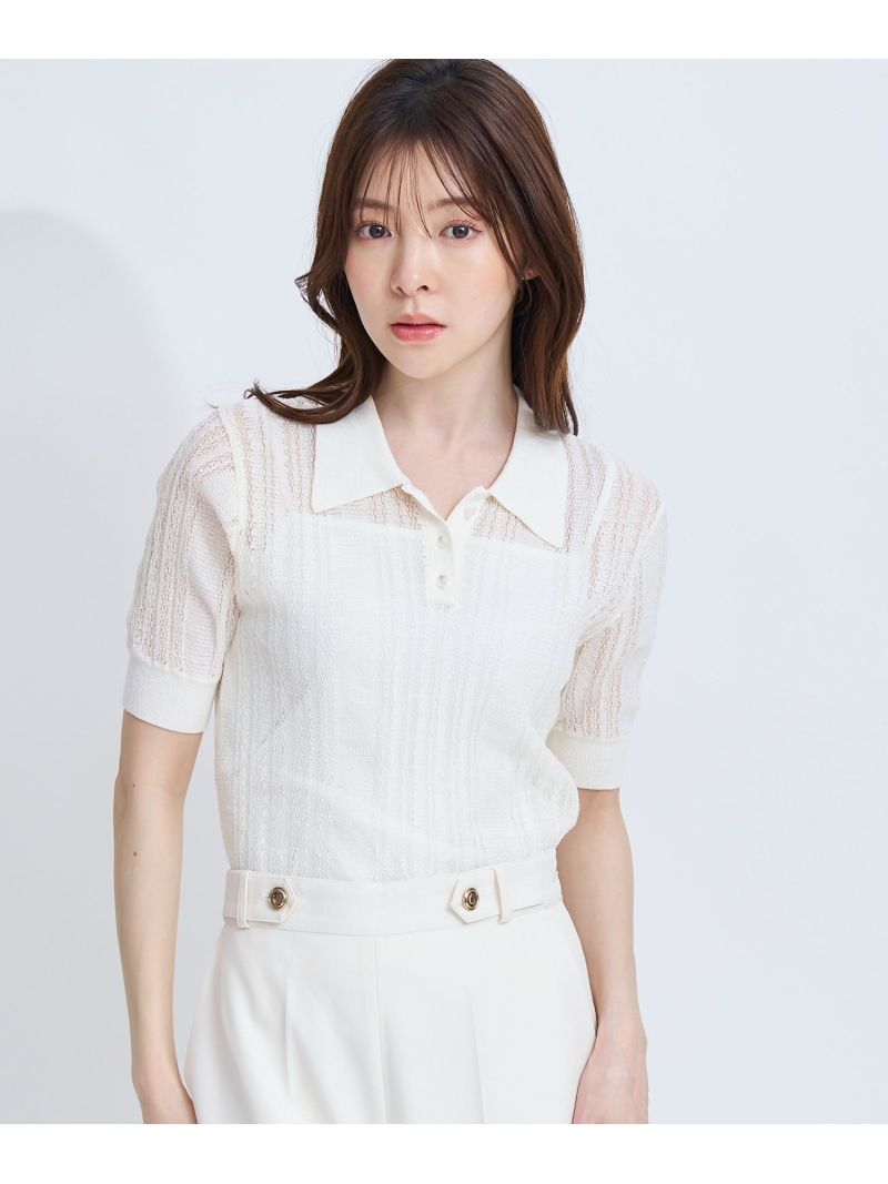 シアーリブポロニット Noela ノエラ トップス ニット ホワイト ネイビー【送料無料】[ Fashion]