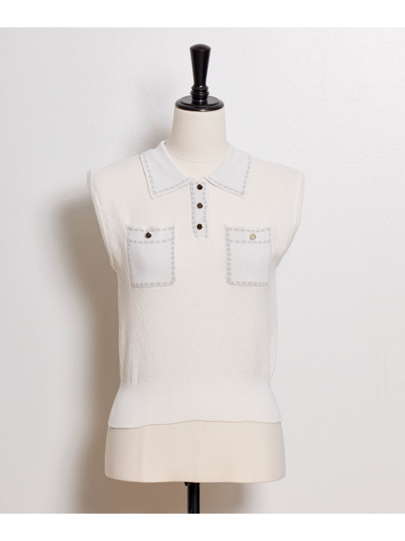 【SALE／30%OFF】鹿の子編みステッチノースリポロニット Noela ノ内鰓 トップス 編み物 白いこと 赤いこと 米国海軍 赤銅色【RBA_E】【貨物輸送無料】[ Fashion]