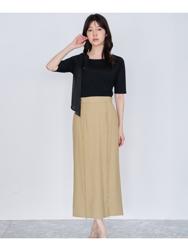 リネンライクフリンジスカート Noela ノ内鰓 スコート ロング・マキシスコート 黄み ベージュ【貨物輸送無料】[ Fashion] レディースファッション-ボトムス-スカート