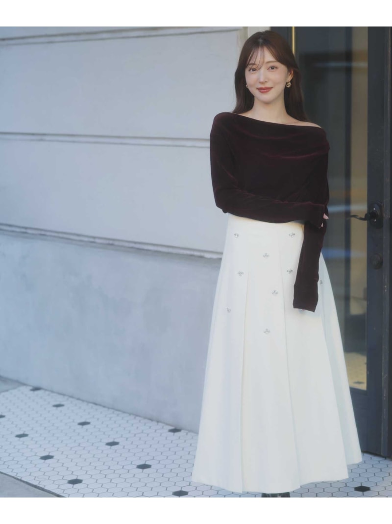 【SALE／50%OFF】ワイドタックビジュースカート Noela ノ内鰓 スコート ロング・マキシスコート 白いこと 薄墨色【RBA_E】【貨物輸送無料】[ Fashion]
