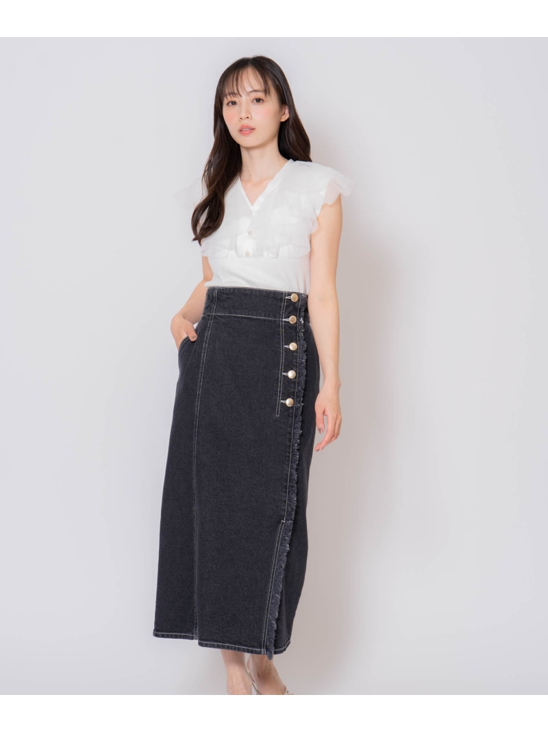 【SALE／50%OFF】フリンジデニムスカート Noela ノ内鰓 スコート ロング・マキシスコート 黒いこと 白いこと 青碧【RBA_E】【貨物輸送無料】[ Fashion]