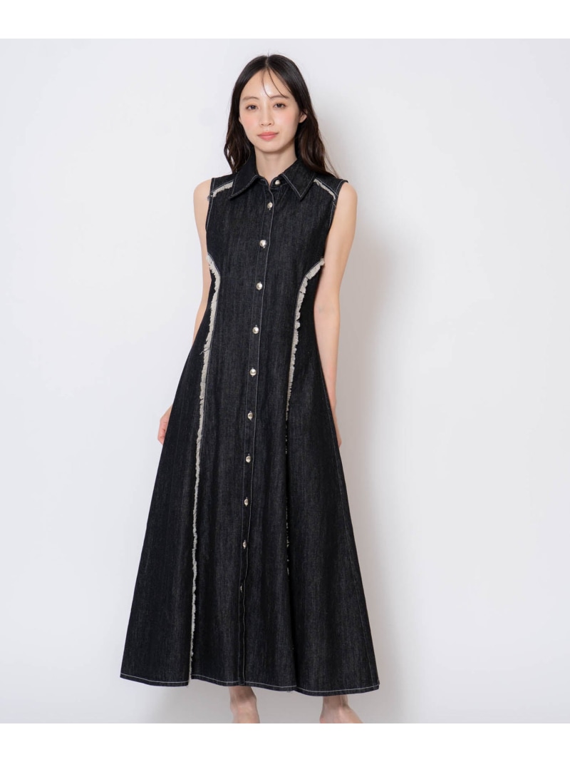 【SALE／50%OFF】フリンジデニムワンピース Noela ノエラ ワンピース・ドレス ワンピース ブラック ホワイト【RBA_E】【送料無料】[ Fashion]