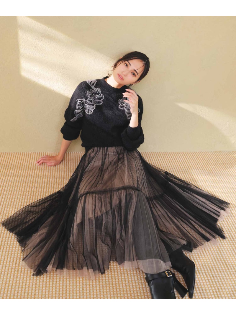 【SALE／50%OFF】グラデイレヘムチュールスカート Noela ノ内鰓 スコート ロング・マキシスコート 黒いこと【RBA_E】【貨物輸送無料】[ Fashion]